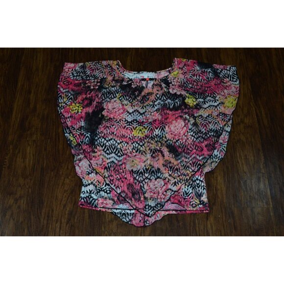 Notations Sheer Overlay Pink Black White Blouse Flowy Women's Size L Pattern - Picture 1 of 6